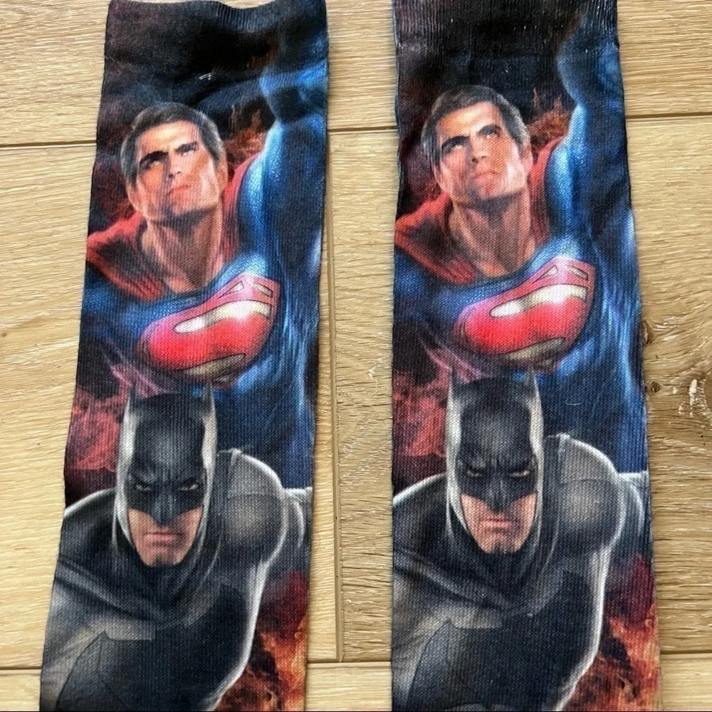 𝅺superhero Knee socks, size 16, Superman Batman Wonder Woman, blue red orange.